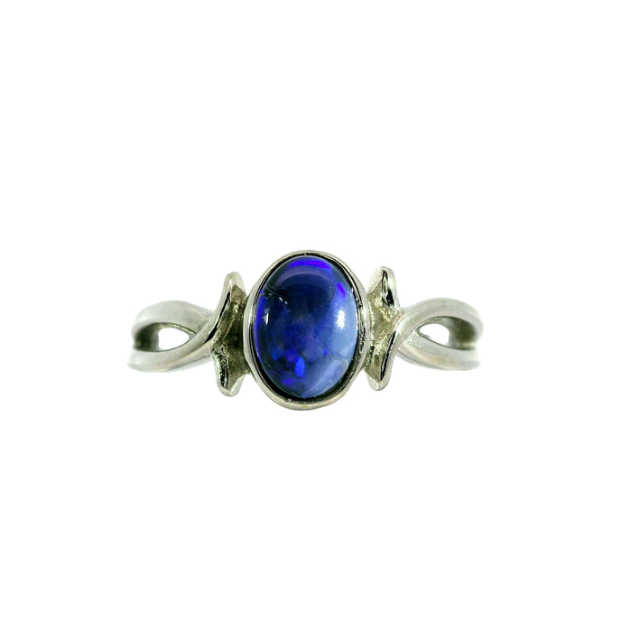 Black Opal Ring in Stainless Steel - Green-Blue