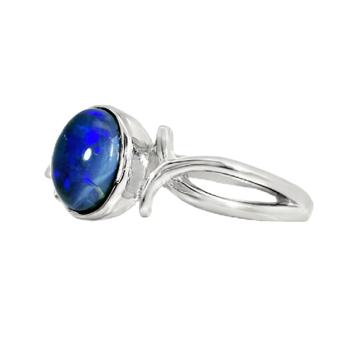Black Opal Ring in Stainless Steel - Green-Blue