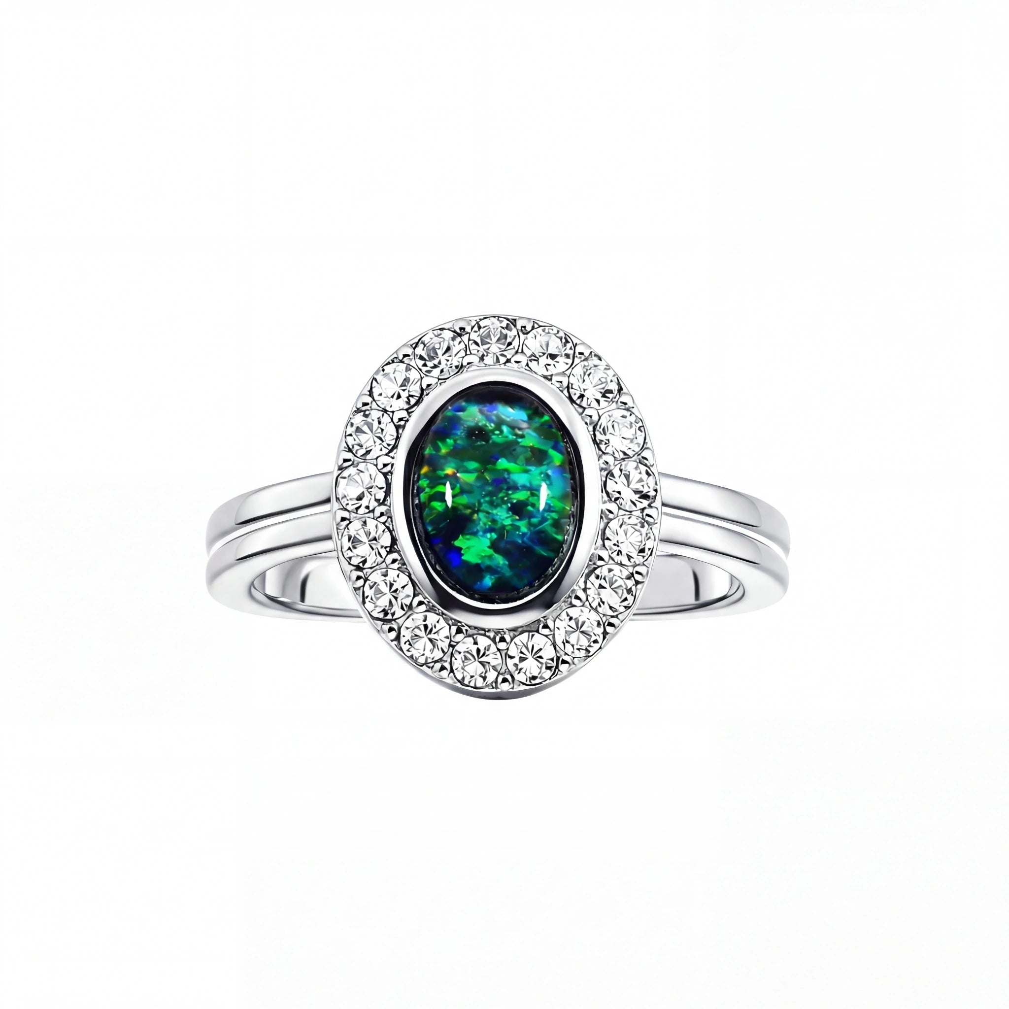 Triplet Opal Ring in Stainless Steel - Green-Blue - Australian Opal Cutters and Pearl Divers