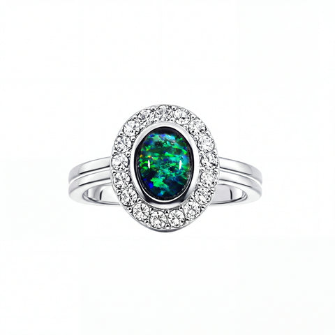 Triplet Opal Ring in Stainless Steel - Green-Blue