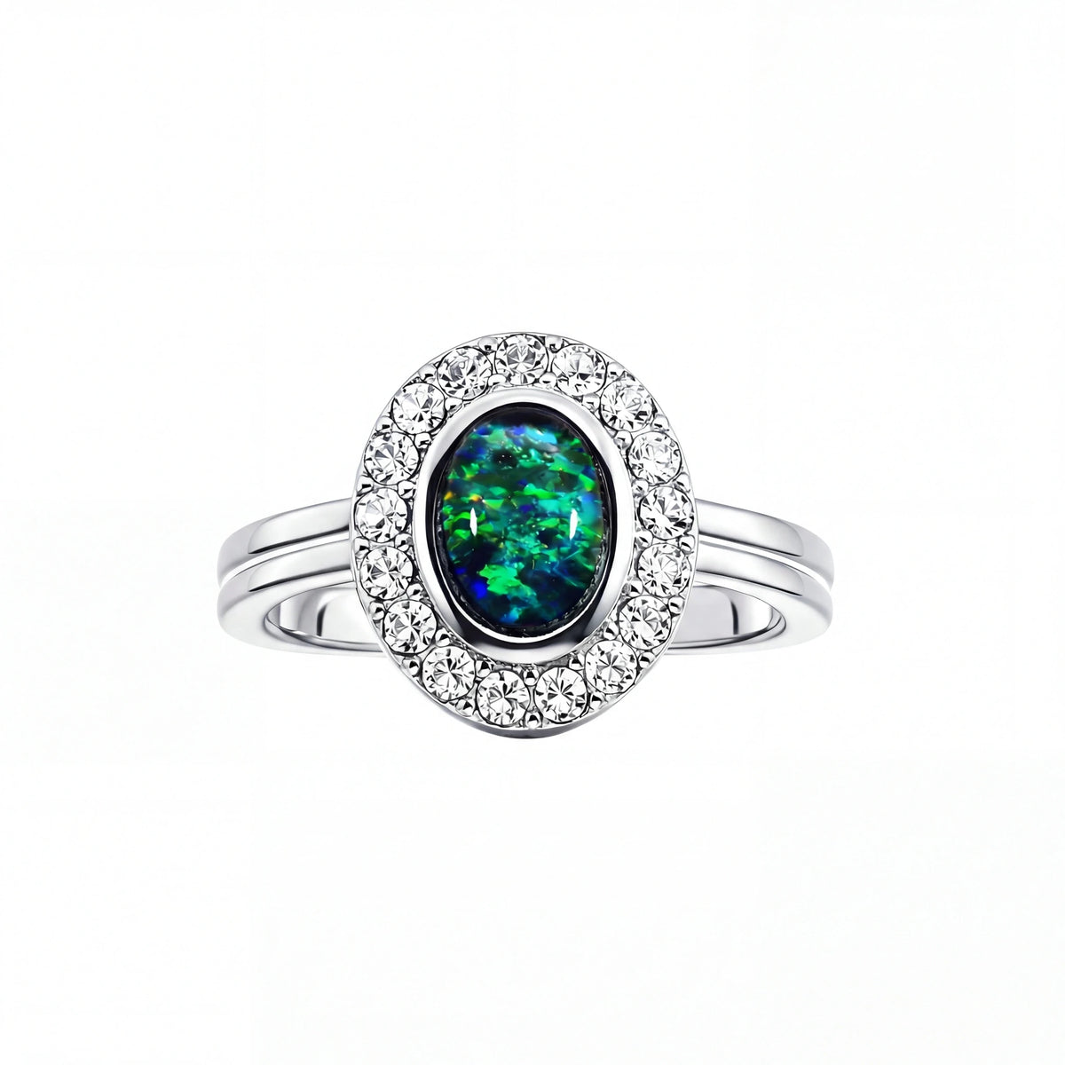 Triplet Opal Ring in Stainless Steel - Green-Blue - Australian Opal Cutters and Pearl Divers