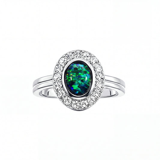 Triplet Opal Ring in Stainless Steel - Green-Blue - Australian Opal Cutters and Pearl Divers