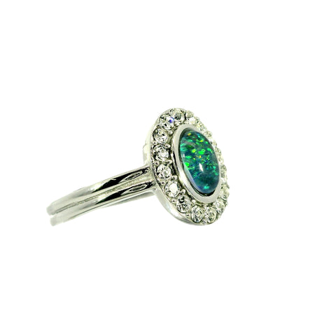 Triplet Opal Ring in Stainless Steel - Green-Blue