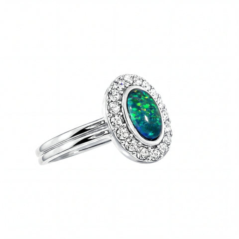 Triplet Opal Ring in Stainless Steel - Green-Blue