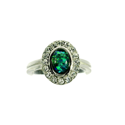 Triplet Opal Ring in Stainless Steel - Green-Blue