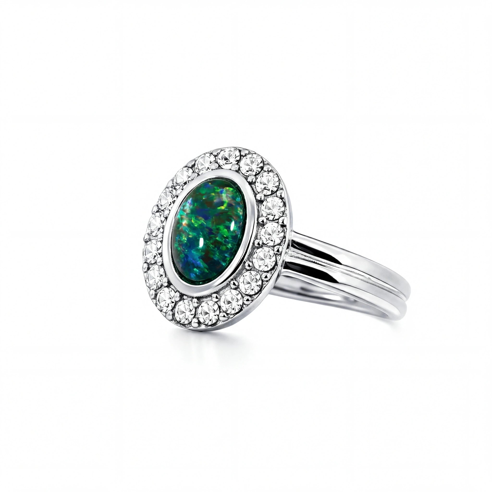 Triplet Opal Ring in Stainless Steel - Green-Blue - Australian Opal Cutters and Pearl Divers