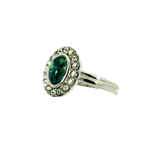 Triplet Opal Ring in Stainless Steel - Green-Blue