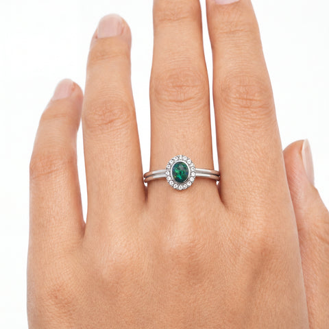 Triplet Opal Ring in Stainless Steel - Green-Blue