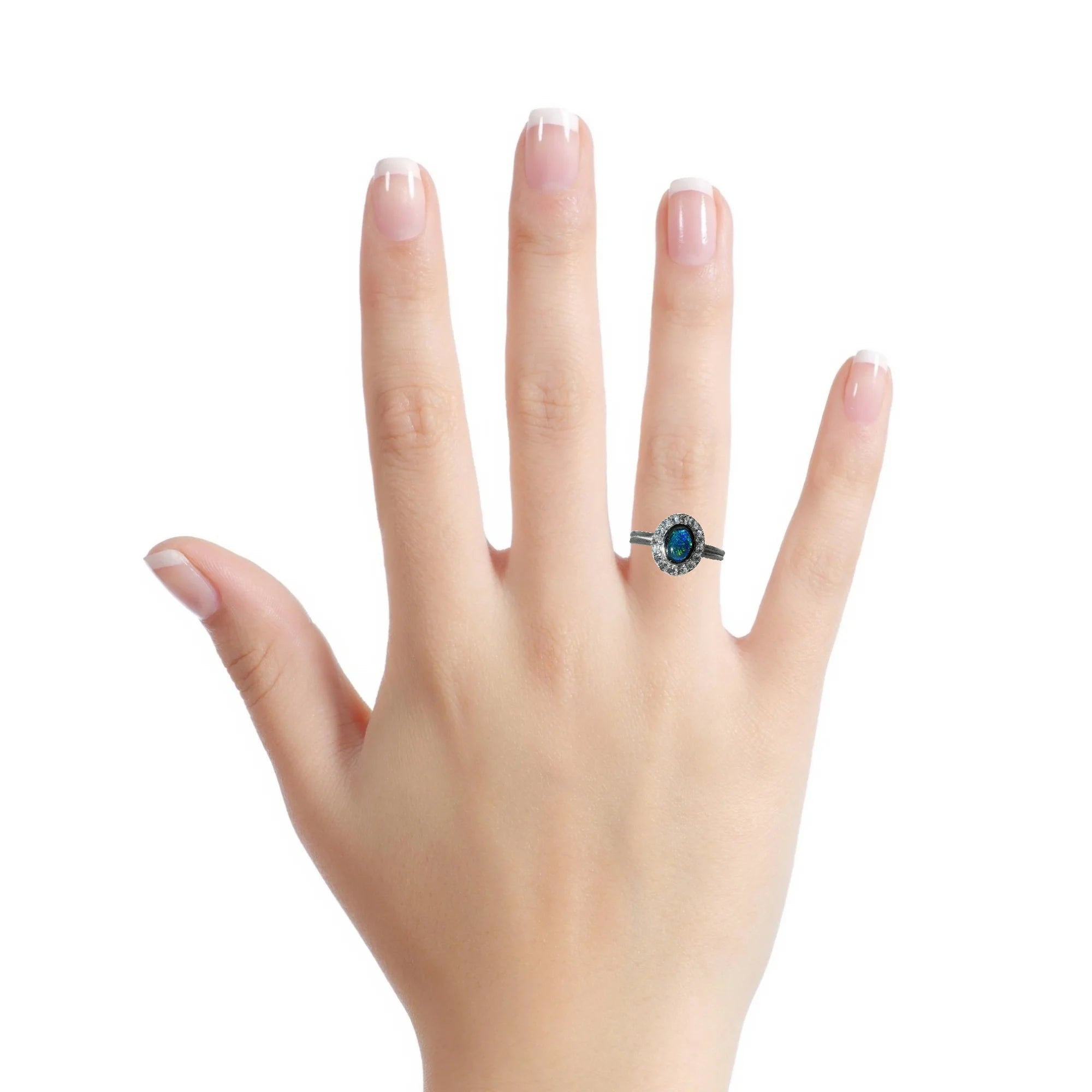 Triplet Opal Ring in Stainless Steel - Green-Blue