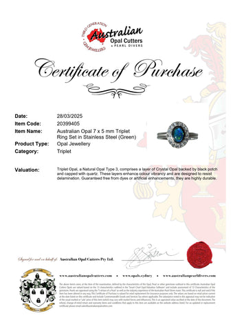 Triplet Opal Ring in Stainless Steel - Green-Blue