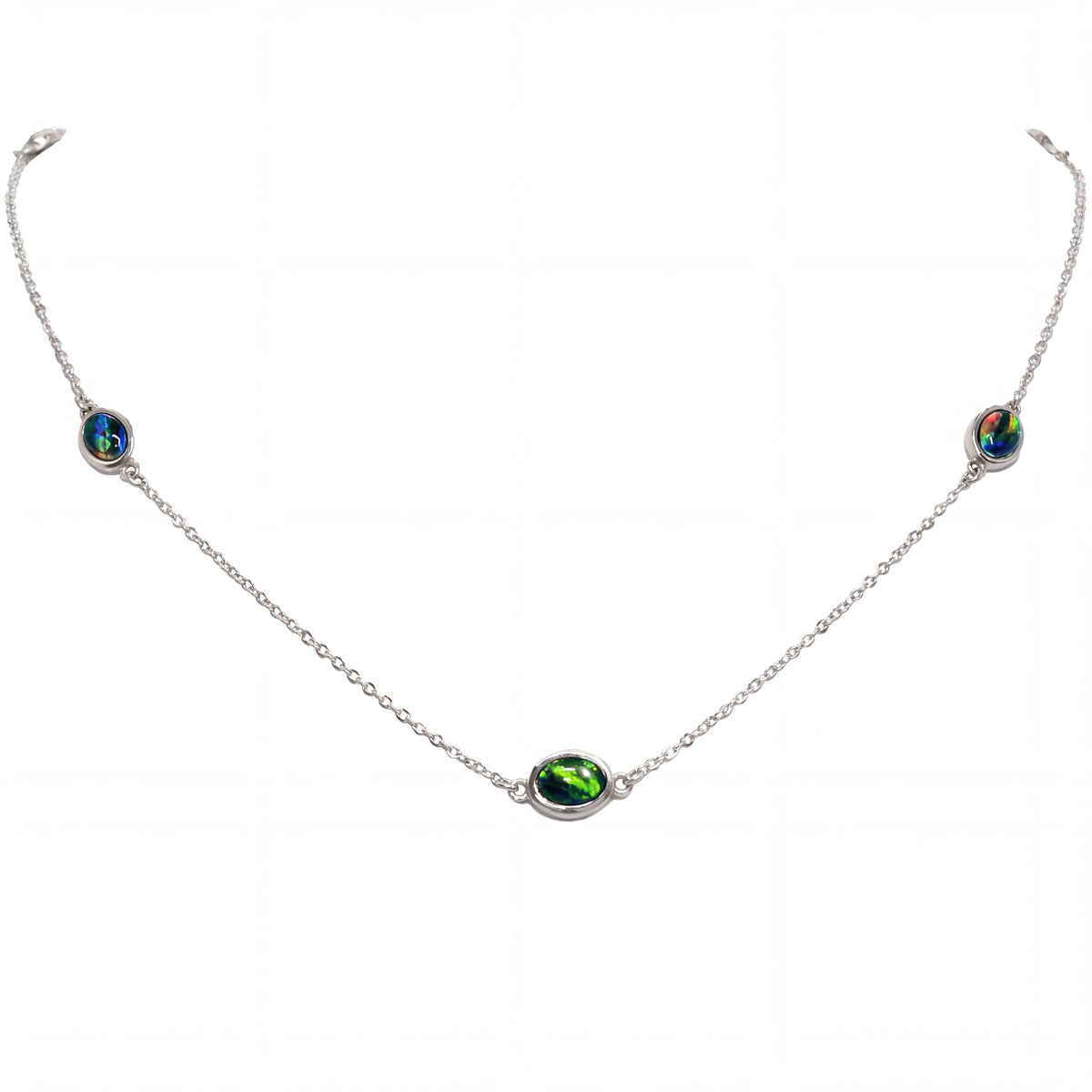 Triplet Opal Necklace in Stainless Steel - Multicolour