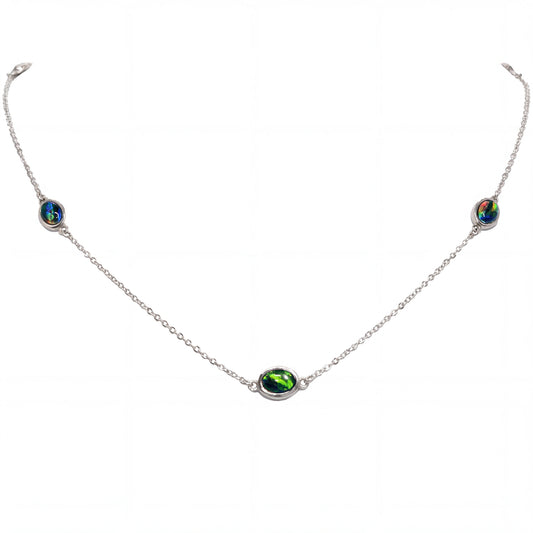 Triplet Opal Necklace in Stainless Steel - Multicolour
