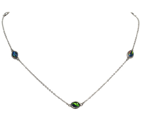 Triplet Opal Necklace in Stainless Steel - Multicolour