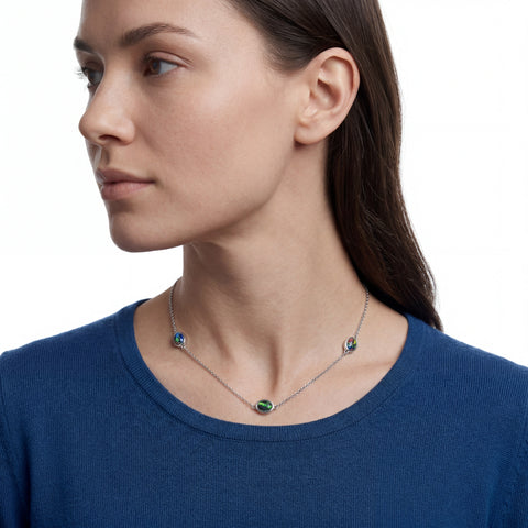 Triplet Opal Necklace in Stainless Steel - Multicolour