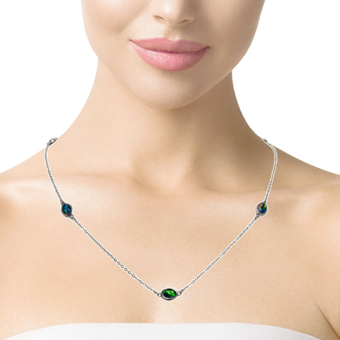 Triplet Opal Necklace in Stainless Steel - Multicolour