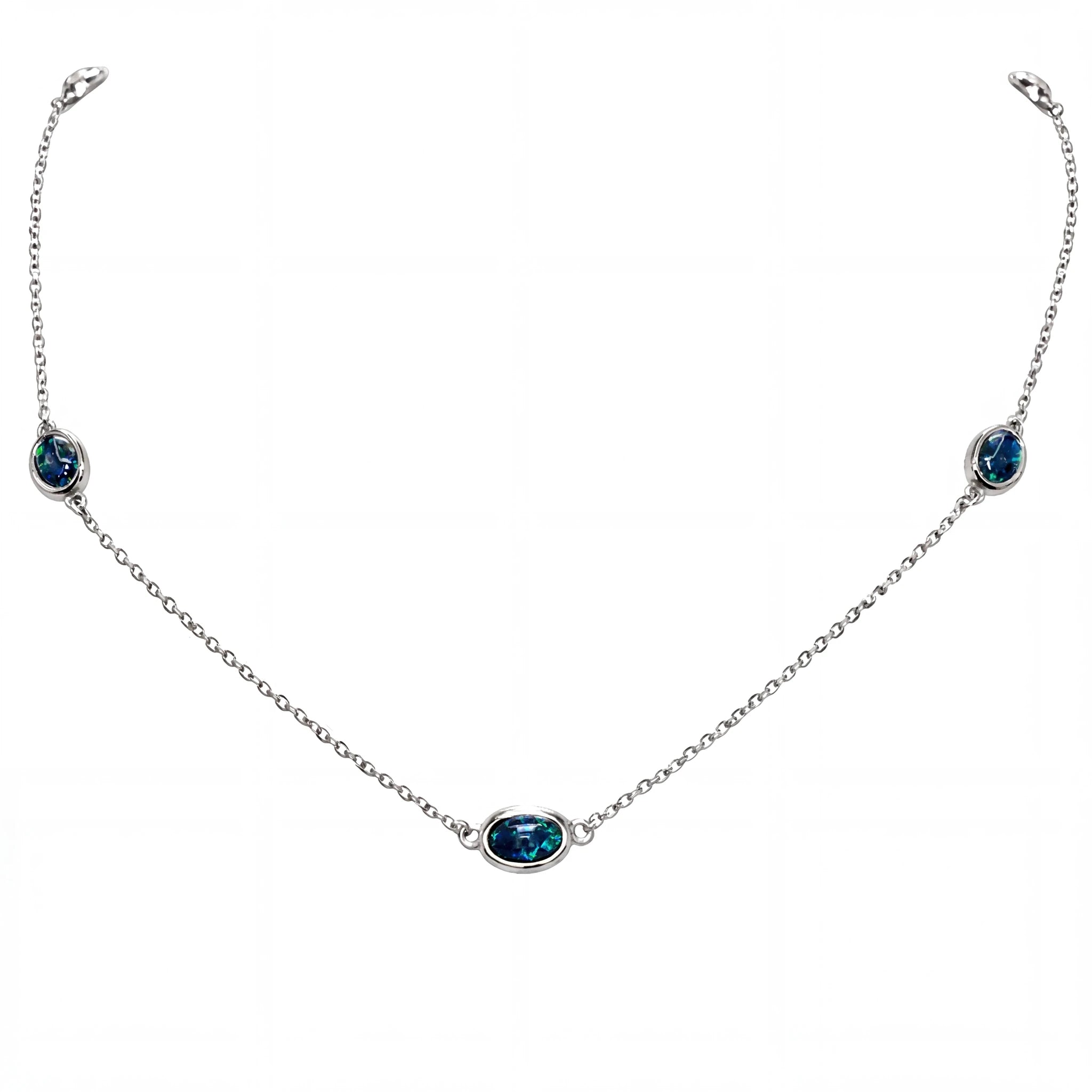 Triplet Opal Necklace in Stainless Steel - Green-Blue - Australian Opal Cutters and Pearl Divers