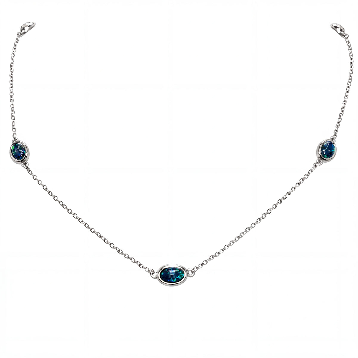 Triplet Opal Necklace in Stainless Steel - Green-Blue