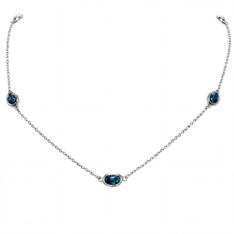 Triplet Opal Necklace in Stainless Steel - Green-Blue