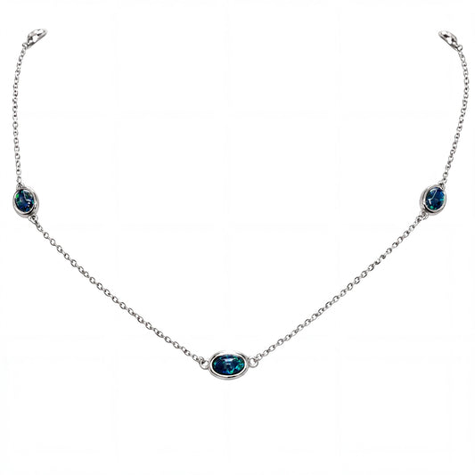 Triplet Opal Necklace in Stainless Steel - Green-Blue - Australian Opal Cutters and Pearl Divers