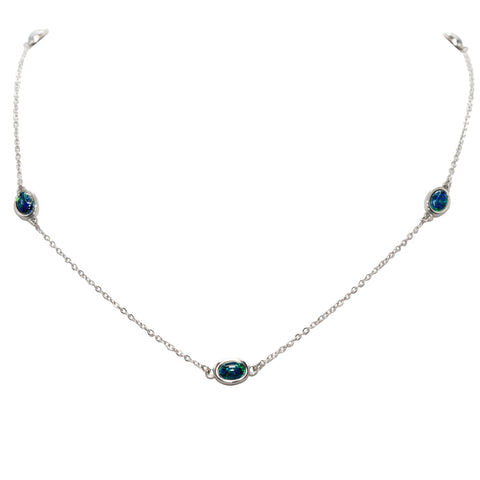Triplet Opal Necklace in Stainless Steel - Green-Blue