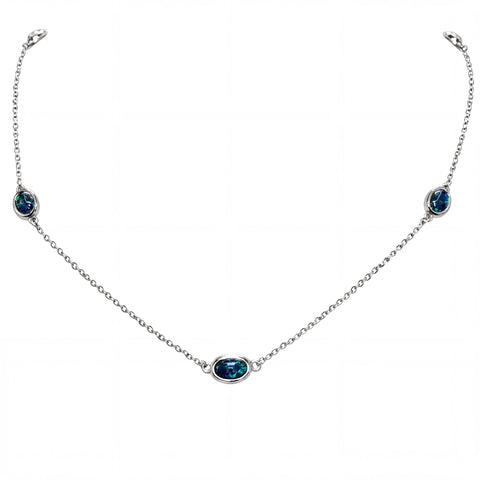 Triplet Opal Necklace in Stainless Steel - Green-Blue - Australian Opal Cutters and Pearl Divers