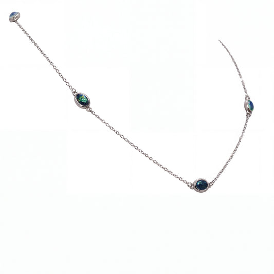 Triplet Opal Necklace in Stainless Steel - Green-Blue