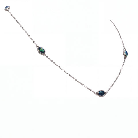 Triplet Opal Necklace in Stainless Steel - Green-Blue