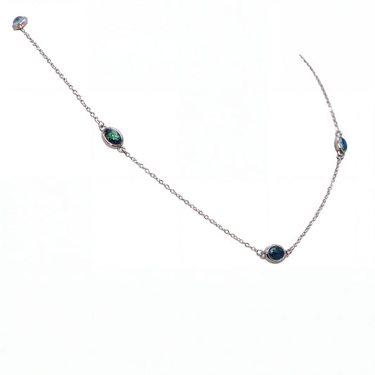 Triplet Opal Necklace in Stainless Steel - Green-Blue - Australian Opal Cutters and Pearl Divers