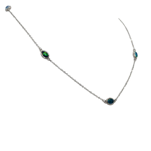 Triplet Opal Necklace in Stainless Steel - Green-Blue