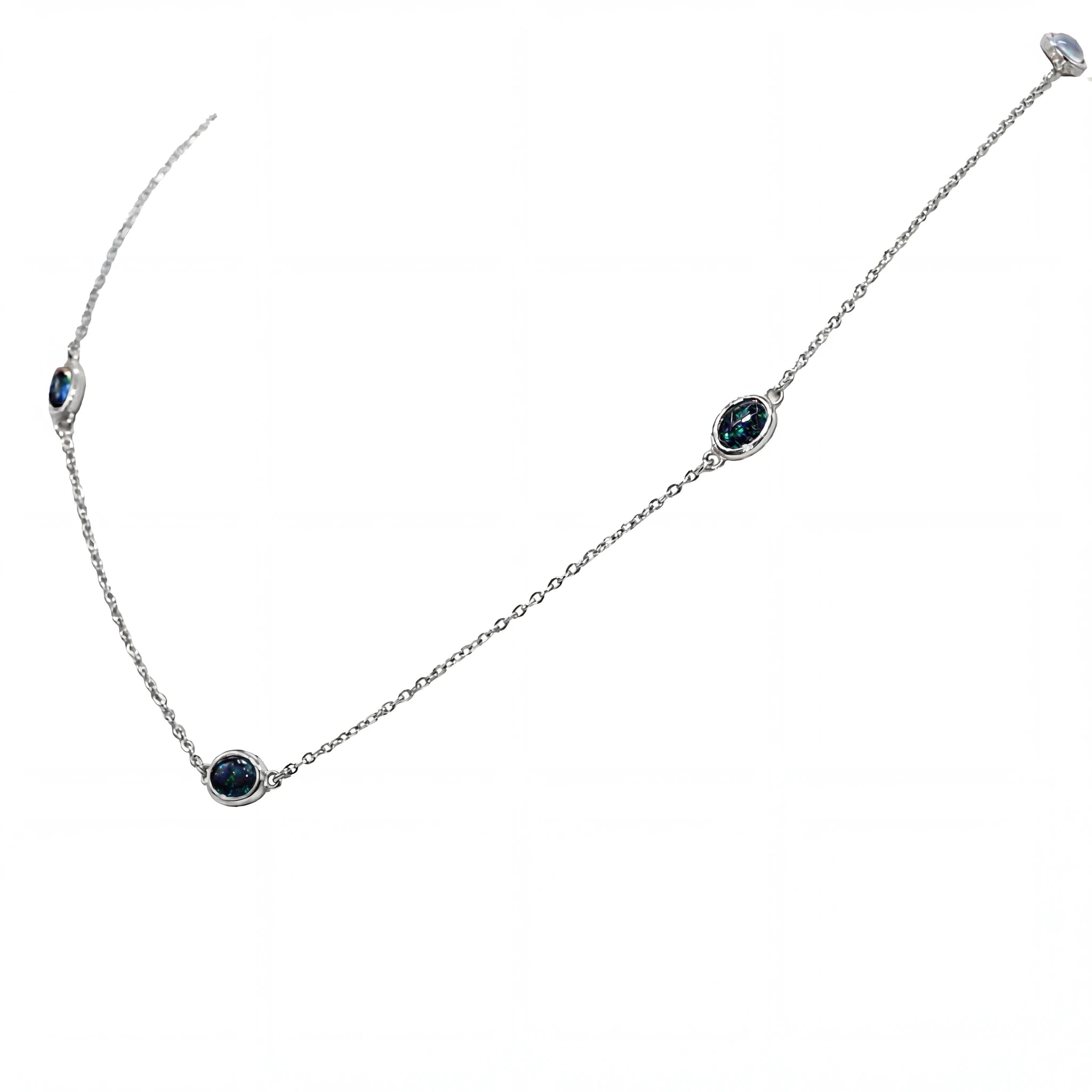 Triplet Opal Necklace in Stainless Steel - Green-Blue - Australian Opal Cutters and Pearl Divers