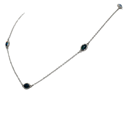 Triplet Opal Necklace in Stainless Steel - Green-Blue