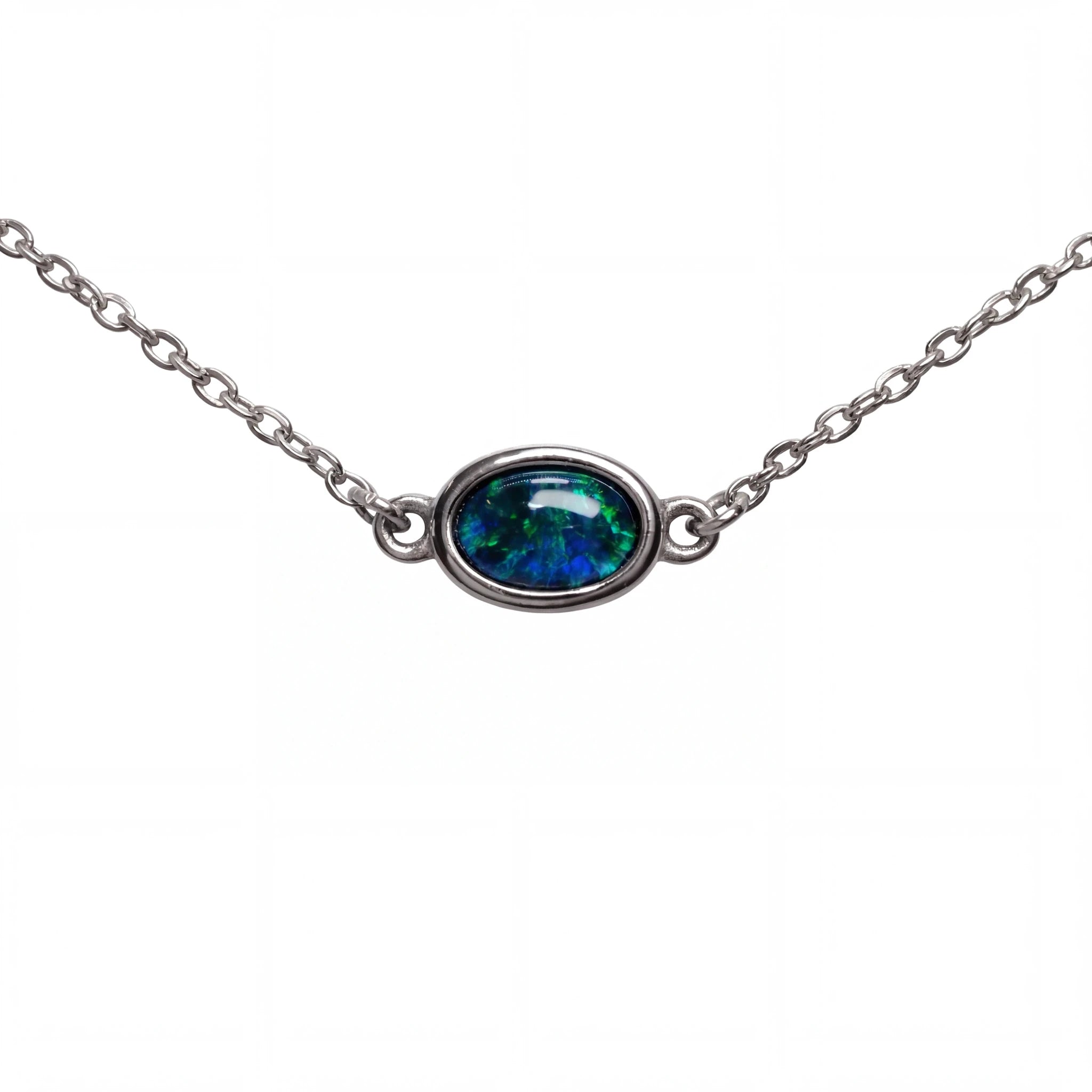 Triplet Opal Necklace in Stainless Steel - Green-Blue - Australian Opal Cutters and Pearl Divers