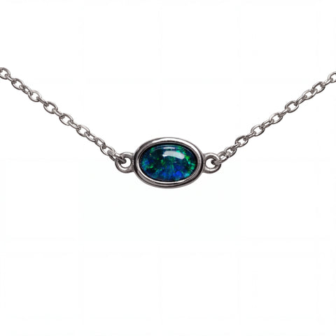 Triplet Opal Necklace in Stainless Steel - Green-Blue