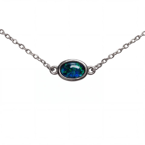 Triplet Opal Necklace in Stainless Steel - Green-Blue - Australian Opal Cutters and Pearl Divers