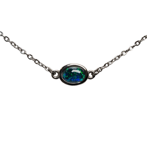 Triplet Opal Necklace in Stainless Steel - Green-Blue