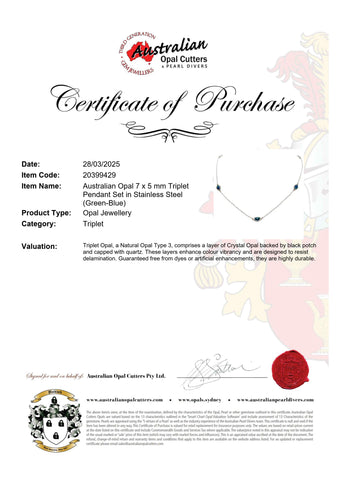 Triplet Opal Necklace in Stainless Steel - Green-Blue