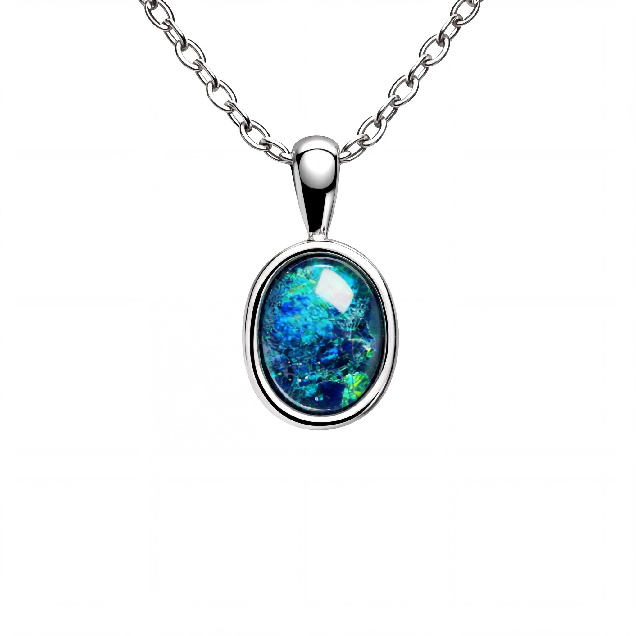 Triplet Opal Pendant in Stainless Steel - Green-Blue - Australian Opal Cutters and Pearl Divers