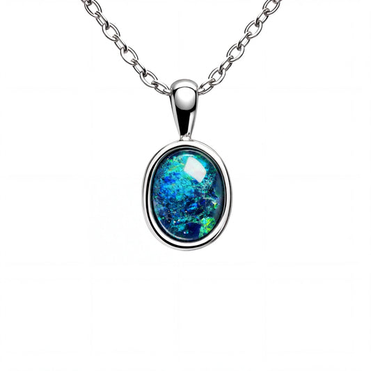 Triplet Opal Pendant in Stainless Steel - Green-Blue - Australian Opal Cutters and Pearl Divers