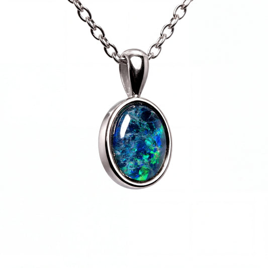Triplet Opal Pendant in Stainless Steel - Green-Blue