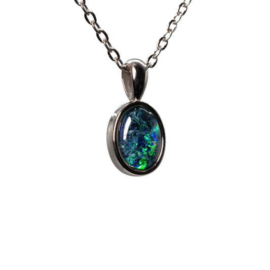 Triplet Opal Pendant in Stainless Steel - Green-Blue