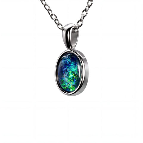 Triplet Opal Pendant in Stainless Steel - Green-Blue