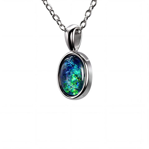 Triplet Opal Pendant in Stainless Steel - Green-Blue - Australian Opal Cutters and Pearl Divers