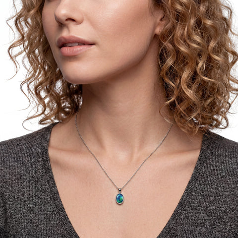Triplet Opal Pendant in Stainless Steel - Green-Blue