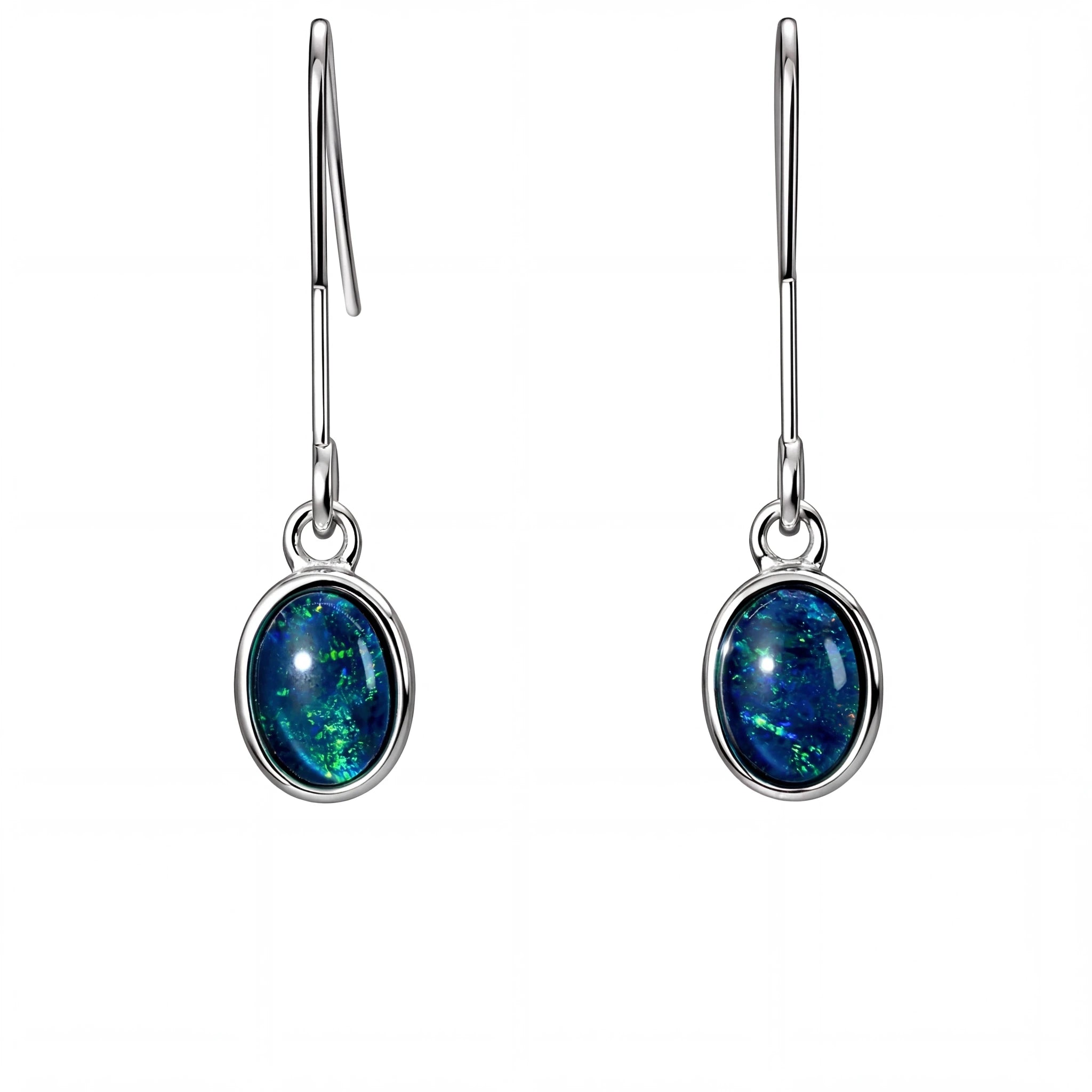 Triplet Opal Earrings in Stainless Steel - Green-Blue - Australian Opal Cutters and Pearl Divers