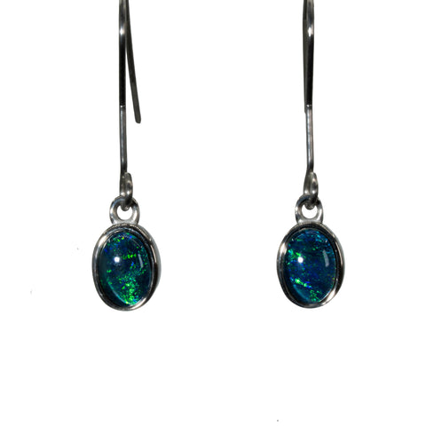Triplet Opal Earrings in Stainless Steel - Green-Blue