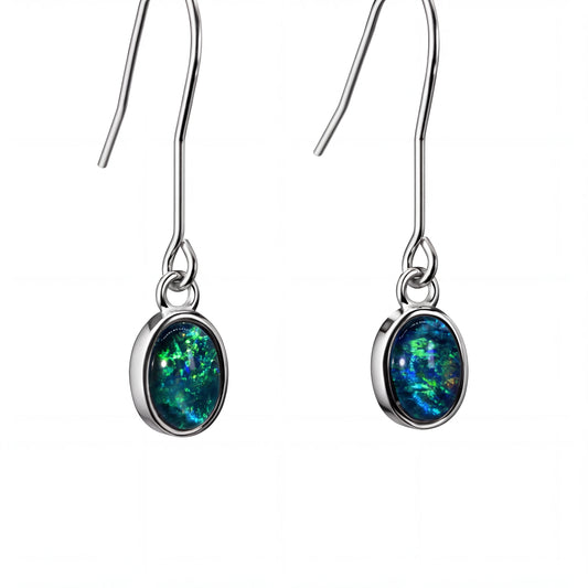 Triplet Opal Earrings in Stainless Steel - Green-Blue