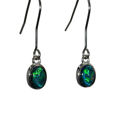 Triplet Opal Earrings in Stainless Steel - Green-Blue
