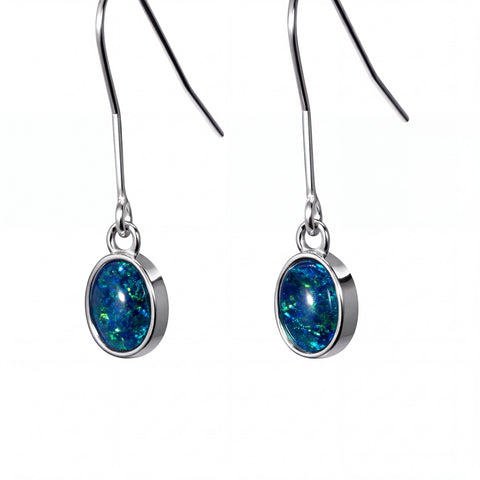 Triplet Opal Earrings in Stainless Steel - Green-Blue