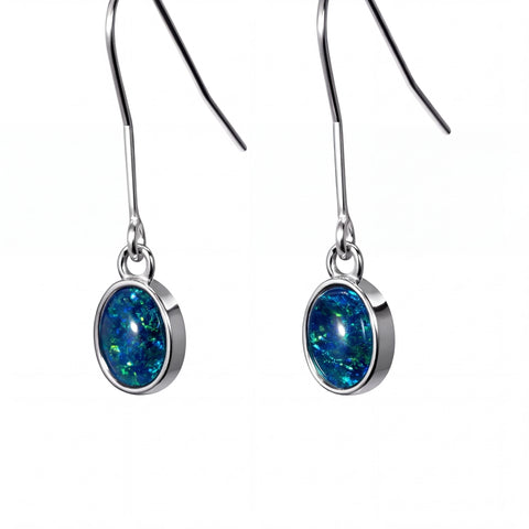 Triplet Opal Earrings in Stainless Steel - Green-Blue - Australian Opal Cutters and Pearl Divers