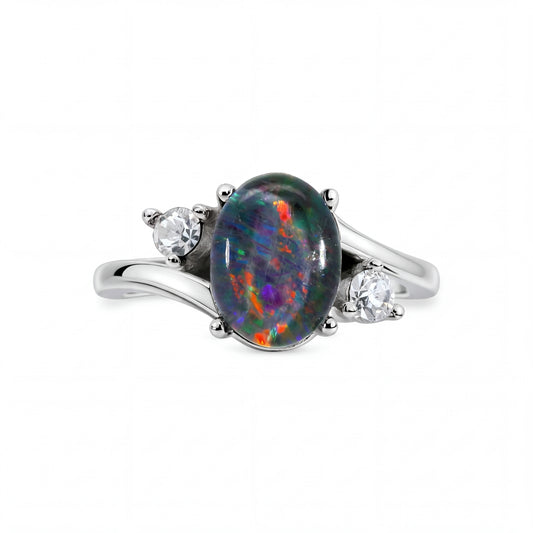 Triplet Opal Ring in Stainless Steel - Multicolour